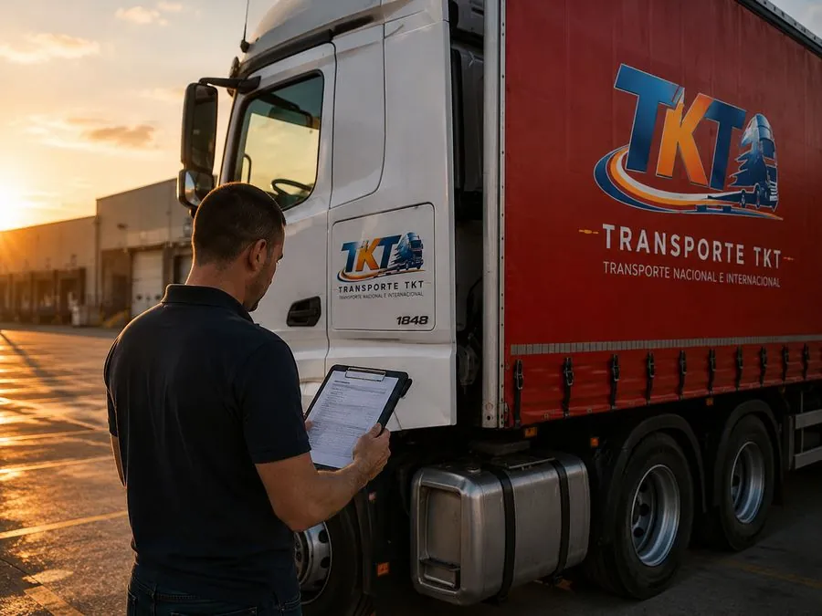 Conductor de Transporte TKT revisando el albarán de entrega
