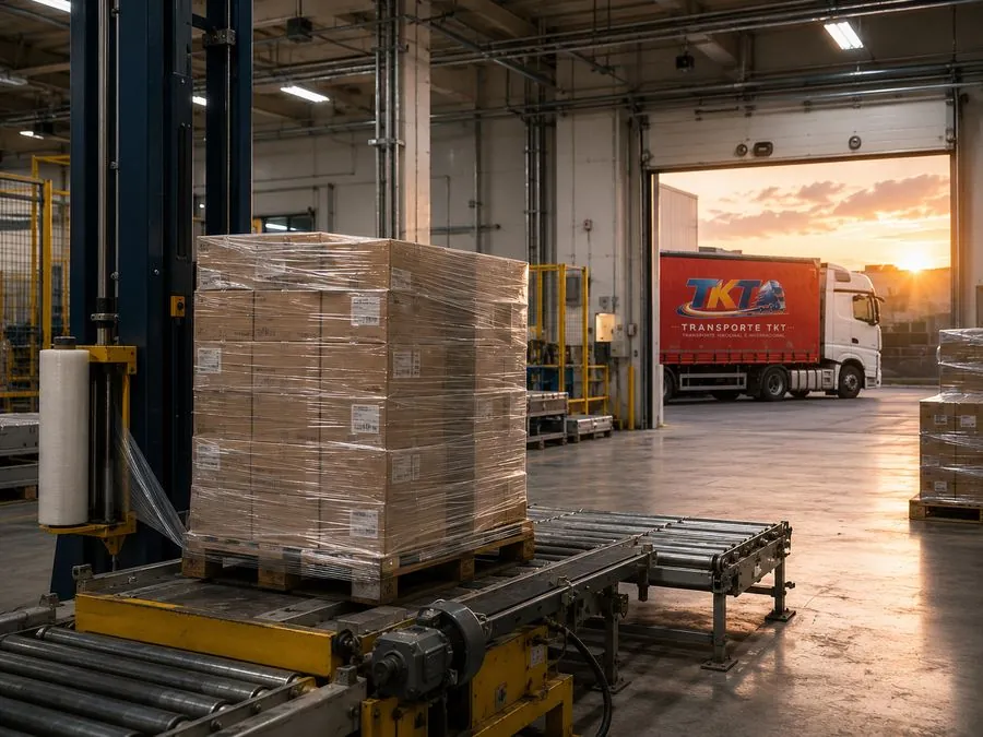 Producto paletizado listo para carga en fábrica