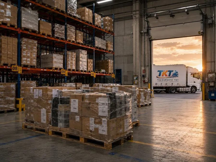 Nave industrial con palas y camión Transporte TKT