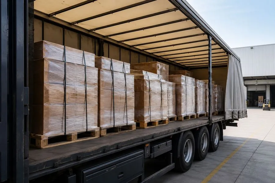 Interior de remolque cargado para transporte nacional